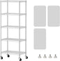 SINGAYE 5 Shelves Storage Shelf Wire Closet Bathroom Organizers Metal Pantry Kitchen Small Garage Shelving Unit Laundry Room Organization Home Narrow Rack Net Basket with Wheels White