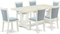 East West Furniture V027MZ015-7 7 Piece Dining Table Set Consist of a Rectangle Kitchen Table with V-Legs and 6 Baby Blue Linen Fabric Upholstered Chairs, 40x72 Inch, Multi-Color