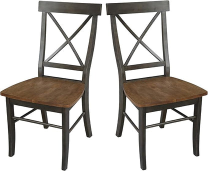 Set of Two X-Back Dining Chairs, Hickory/Washed Coal