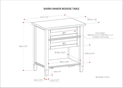 SIMPLIHOME Warm Shaker SOLID WOOD 24 Inch Wide Transitional Bedside Nightstand Table in White, For the Living Room and Bedroom