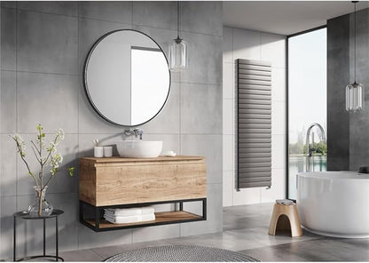 34inch Bathroom Round Mirror,Wall Mounted Vanity Mirror,Steel Frame,Black,Steel Frame
