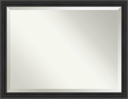 Amanti Art Black Bathroom Mirror for Over Sink, 34x44 Shipwreck Black Narrow Rectangle Vanity Mirror, X-Large Rustic Farmhouse Frame, Hangs Horizonally and Vertically, Bathroom Wall Decor, Beveled