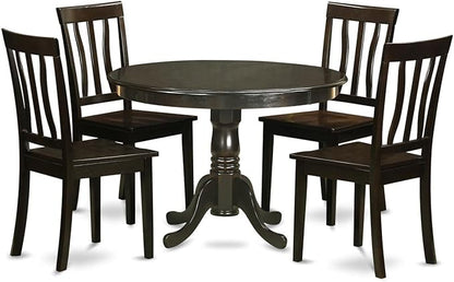East West Furniture HLAN5-CAP-W 5 Piece Dining Table Set for 4 Includes a Round Kitchen Table with Pedestal and 4 Kitchen Dining Chairs, 42x42 Inch, Cappuccino