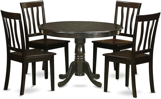 East West Furniture HLAN5-CAP-W 5 Piece Dining Table Set for 4 Includes a Round Kitchen Table with Pedestal and 4 Kitchen Dining Chairs, 42x42 Inch, Cappuccino