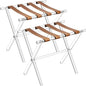 Sumerflos Acrylic Luggage Rack for Guest Room - Foldable Suitcase Stand with Leather Straps for Bedroom Living Room Hotel Heavy-Duty, Holds up to 50-100 lb lightweight Space Saving (Brown & Handle - 2 Pcs)