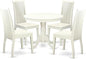 East West Furniture ANIP5-LWH-W 5 Piece Modern Dining Table Set Includes a Round Kitchen Table with Pedestal and 4 Dining Room Chairs, 36x36 Inch, Linen White