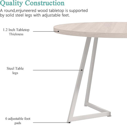 VECELO 35" Round Dining Table for 4, Wood-Grain Tabletop & Heavy-Duty Steel Frame, for Kitchen, Living Room, Easy Assembly, Natural & White
