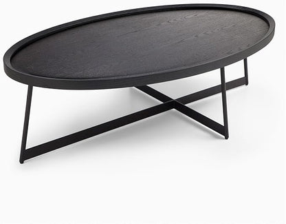 Modern Coffee Table, Oval Wood Coffee Tables Center Table with Metal Leg for Living Room, 47 Inch Table Accent Furniture (Oval Coffee Table, Black)
