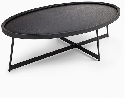 Modern Coffee Table, Oval Wood Coffee Tables Center Table with Metal Leg for Living Room, 47 Inch Table Accent Furniture (Oval Coffee Table, Black)
