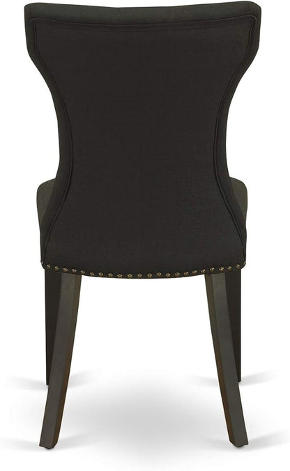 East West Furniture ESGA3-BCH-24 3 Piece Kitchen Table Set for Small Spaces Contains a Round Dining Room Table with Pedestal and 2 Black Linen Fabric Padded Chairs, 30x30 Inch, Black & Cherry