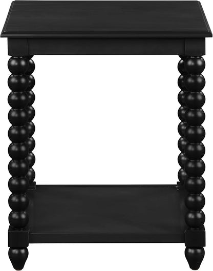 OSP Home Furnishings Elise Cottage Style Table with Spindle Legs, Open Storage Shelf, End Table, Black Finish