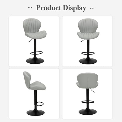 COLAMY Bar Stools Set of 4, Modern Swivel Bar Chairs, Adjustable Faux Leather Upholstered Barstools Counter Height with High Backrest for Bar, Kitchen Island, Dining Room, Grey