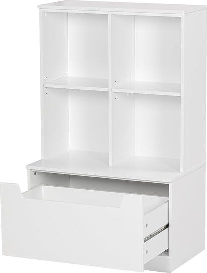 UTEX Kids Bookshelf and Toy Storage Organizer, Toddlers Bookcase with Cubbies, Adjustable Wood Shelf with Drawer for Bedroom, Playroom, Nursery, White