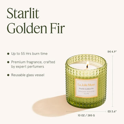 LA JOLIE MUSE Christmas Candles, Starlit Golden Fir Candle - Cedarwood, Patchouli, Fir Balsam | 10 oz Natural Soy Wax | 55 Hours Clean Burn |Winter Holiday Gift | Gift-Ready for Hosts & Gatherings