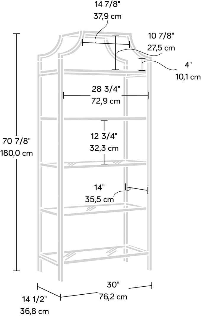 Sauder International Lux Book Shelf 5 Tier Modern Metal Multipurpose Bookcase with Glass Shelving, in White