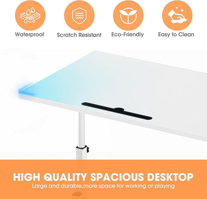 Klvied Small Standing Desk Adjustable Height, Mobile Table with Wheels, Portable Laptop Table, Standing Computer Desk for Walking Pad (White)