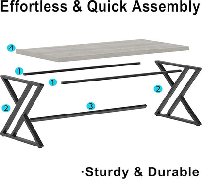 LVB Large Home Office Desk, Long Industrial Computer Desk, Metal Wood Writing Study Computer Table for Student, Big Modern Executive Simple Gaming Work Desk for Bedroom, Light Grey, 60 Inch