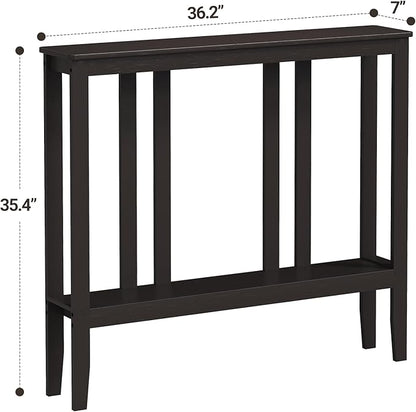 ELYKEN Console Tables for Entryway, 36.2" Long 2 Tier Hallway Table Behind Couch, 7” Narrow Sofa Table for Entrance, Entry, Living Room, Brown