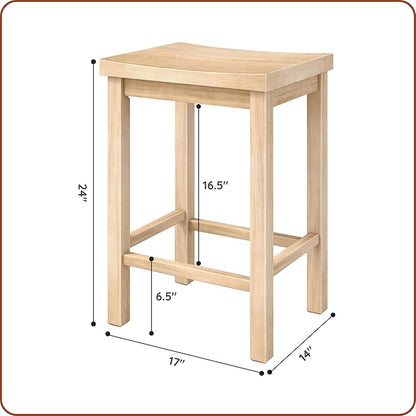 Grain & Grove Smith Collection Solid Wood Counter Height Bar Stool, 24-Inch Saddle Seat Backless Stool, Ideal for Kitchen Island, Dining, or Home Bar Seating, Blonde
