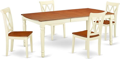 East West Furniture DOCL5-BMK-W 5 Piece Dining Set Includes a Rectangle Dining Room Table with Butterfly Leaf and 4 Wood Seat Chairs, 42x78 Inch, Buttermilk & Cherry