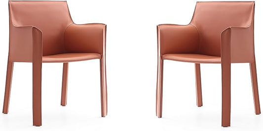 Manhattan Comfort Vogue Modern Faux Leather Dining Chairs, Metal Frame, Comfortable Padded Seat, Fully Assembled Armchair Accent Furniture, Set of 2, Clay