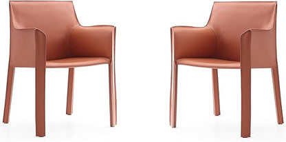 Manhattan Comfort Vogue Modern Faux Leather Dining Chairs, Metal Frame, Comfortable Padded Seat, Fully Assembled Armchair Accent Furniture, Set of 1, Clay