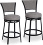 Bar Stools Set of 2, 25 Inch Metal Counter Height Bar Chairs, Modern Faux Leather 360° Round Swivel Barstools with Back, Counter Stools for Kitchen Island, Pub, Grey