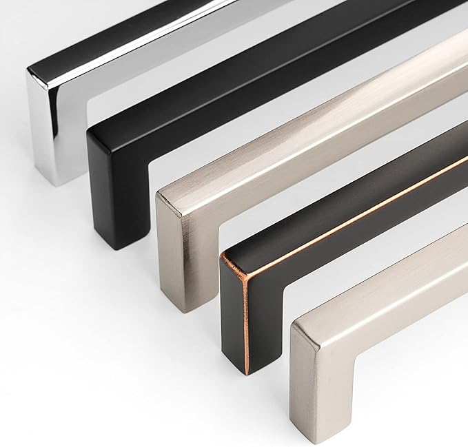 KOOFIZO Solid Square Bar Cabinet Handle - Chrome Furniture Pull, 7.6 Inch/192mm Screwhole Distance, 1-Piece for Kitchen Cupboard Door, Bedroom Dresser Drawer, Bathroom Wardrobe Hardware
