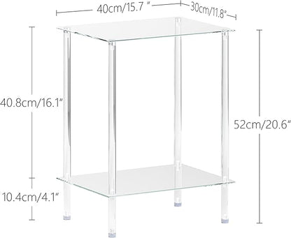 empered Glass Side Tables Set of 2 Acrylic End Table with 2 Storage Shelve transparent Bedside simplicity clear 2-Tier Nightstands small Spaces Office Bedroom Living Room Study Transparent ET-008TR