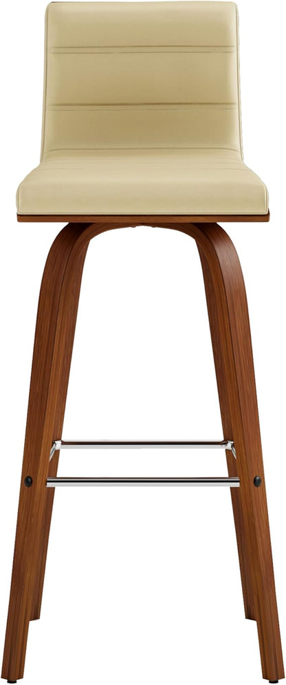 Vienna 30" Swivel Bar Stool in Walnut Wood Finish with Cream Faux Leather - Set of 2