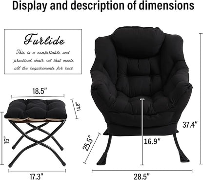 Modern Lazy Chair with Folding Footrest, Lounge Accent & Comfortable Reading Chair (Black)