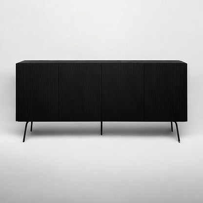 NTC Veil Modern Sideboard with 4 Doors, Buffet Cabinet with Vertical Groove Design and Metal Legs, Storage Cabinet for Living Room, and Hallway, Effortless Assembly - Burnt Black