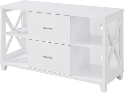 Convenience Concepts Oxford Deluxe 2 Drawer TV Stand with Shelves for TVs up to 55 Inches, White