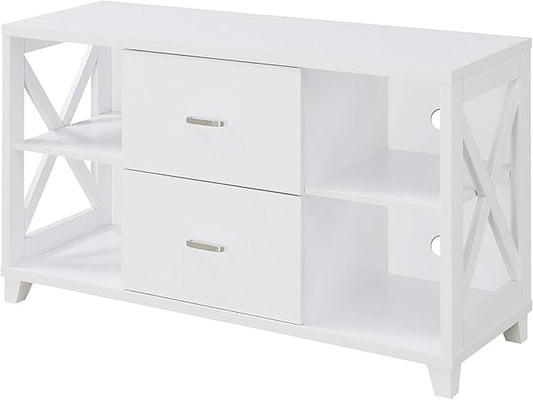 Convenience Concepts Oxford Deluxe 2 Drawer TV Stand with Shelves for TVs up to 55 Inches, White
