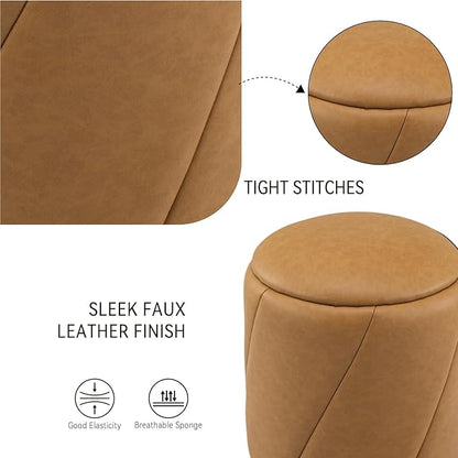 Get Set Style Modern Round Ottoman with Soft Padded Seat, Multifunctional Vanity Chairs for Makeup, Upholstered Footrest Stool Ottoman Foot Stool for Living Room, Bedroom