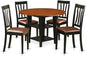 East West Furniture SUAN5-BCH-LC 5 Piece Kitchen Table Set Includes a Round Dining Room Table with Dropleaf & Shelves and 4 Faux Leather Upholstered Chairs, 42x42 Inch, Black & Cherry