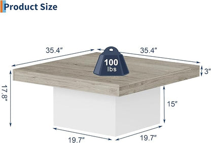 GarveeHome Square Coffee Table with Led Lights, 35 inch Living Room Tables, Modern Coffee Tables with Plug-in 16-Color LED Lights, Cocktail Table for Home Office, Apartment, Reading Room