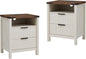Antique White Nightstand with Charging Station Set of 2-20 Inch Wide Farmhouse Fluted Bedside Table with 2 Drawers, Modern Wood End Side Table for Bedroom Study Storage Home