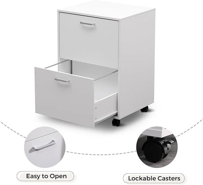 QDSSDECO 2 Drawer Mobile File Cabinet, Rolling Vertical Filing Cabinet fits A4, Legal Paper and Letter Paper for Home Office, White