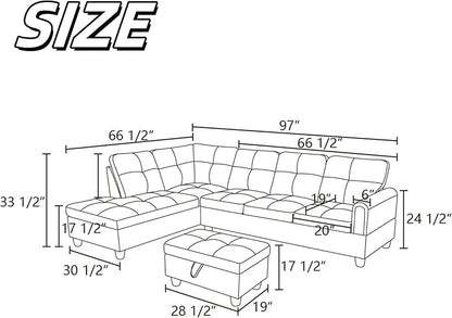NAYSAYE Sectional Couch with Ottoman Storage, L Shaped Couch Sofa Furniture Sets, Modern Comfy Modular Comfy Sofa for Living Room Bedroom, Office and Apartment, Brown