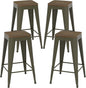24 inch Backless Bar Stools Set of 4, Indoor Metal Bar Stools with Wood Seat, Industrial Counter Height Barstools for Kitchen Island, Rusty