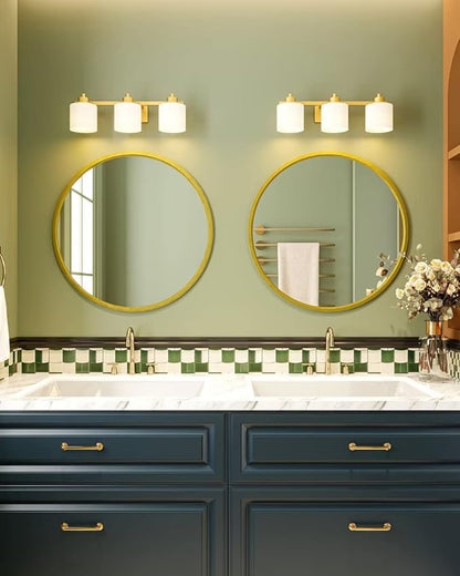 Growsun 24 inch Retro Gold Round Mirror Circle Wall Mirror for Bathroom Vanity, Entryway Living Room with Metal Frame for Home Decor