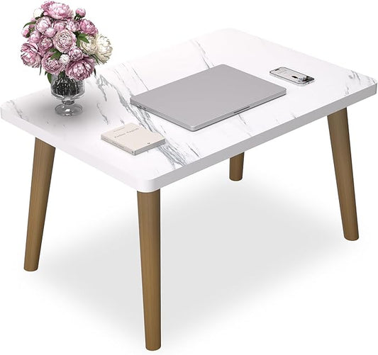 Small Coffee Table for Small Space, Low Table, Floor Table Desk for Sitting on The Floor, Storage Living Room Furniture, Tatami Tea Tables with Solid Wood Legs, Home Office, Farmhouse, Rectangle White