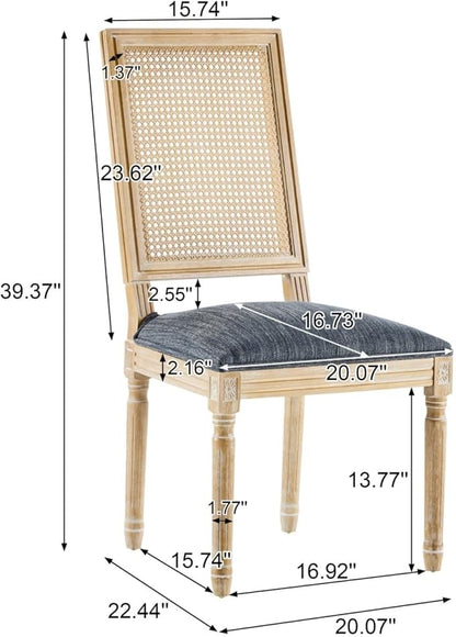 Merax Upholstered Solid Wood Dining Chairs Set of 6, French Country Style Accent Side Seating Furniture for Kitchen, Living Room, Wicker Back, Blue Gray
