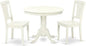 East West Furniture ANAV3-LWH-W 3 Piece Dining Table Set for Small Spaces Contains a Round Kitchen Table with Pedestal and 2 Kitchen Dining Chairs, 36x36 Inch, Linen White