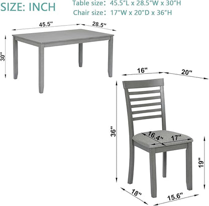 KEIKI 5-Piece Standard Height Dining Table Set with Rectangular Table and 4 Upholstered Ladder Backrset Chair, for 4 Person, Modern Wooden Table Set, Easy Assembly, for Kitchen, Dining Room, Gray