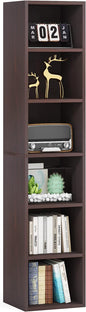 LITTLE TREE 70.9 Inch Tall Narrow Bookcase, Corner Bookshelf 6 Tier Cube Display Shelf Storage Organizer for Small Space, Brown