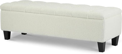 Christopher Knight Home Ottilie Boucle Fabric Storage Ottoman Bench, Wooden Rectangular Ottoman with Storage, Bedroom End of Bed Foot Stool, Entryway Ottoman Footrest, Living Room Extra Seat, Beige