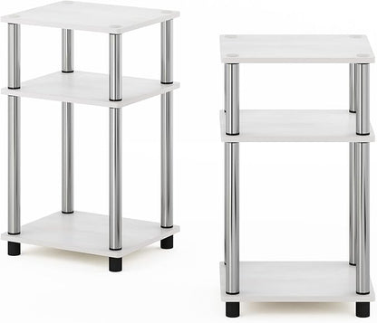 Furinno Simplistic End Side Night Stand/Bedside Table with Stainless Steel Tubes, 2-Pack, 2-Tier Poles, White Oak/Chrome