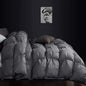 Luxurious All-Season Goose Down Feather Fiber Comforter Twin Size Duvet Insert, Exquisite Pinch Pleat Ruffled Twisted Flower, Premium Baffle Box, 100% Egyptian Cotton Cover, 50 oz. Fill Weight, Gray